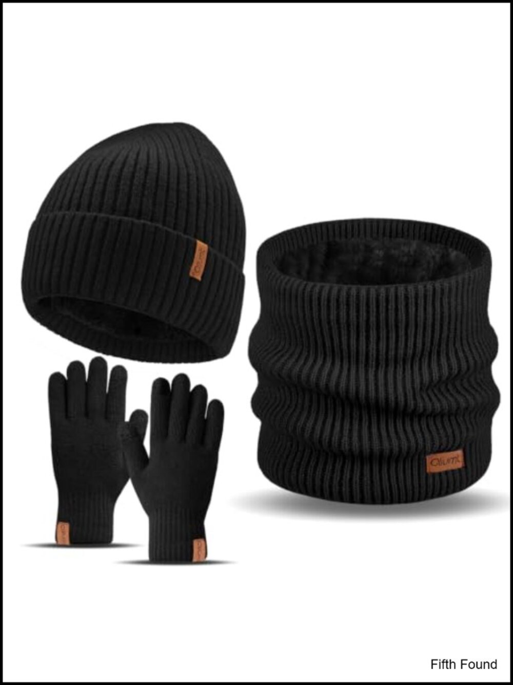 3-Piece Winter Hat Scarf Touchscreen Gloves Set Fleece Lined Knit Beanie Neck